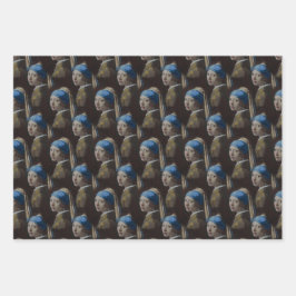 真珠クラシックイヤリングクロスステッチアートを持つ少女 ラッピングペーパーシート