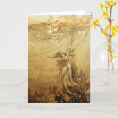 真珠グリーティングカード用の人魚魚釣り カード (黄色い花)