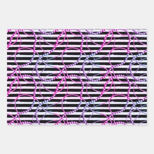 真珠ストライプと鎖のヴィンテージ ラッピングペーパーシート (正面3)