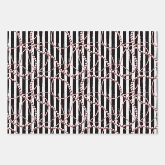 真珠ストライプと鎖のヴィンテージ ラッピングペーパーシート (正面)