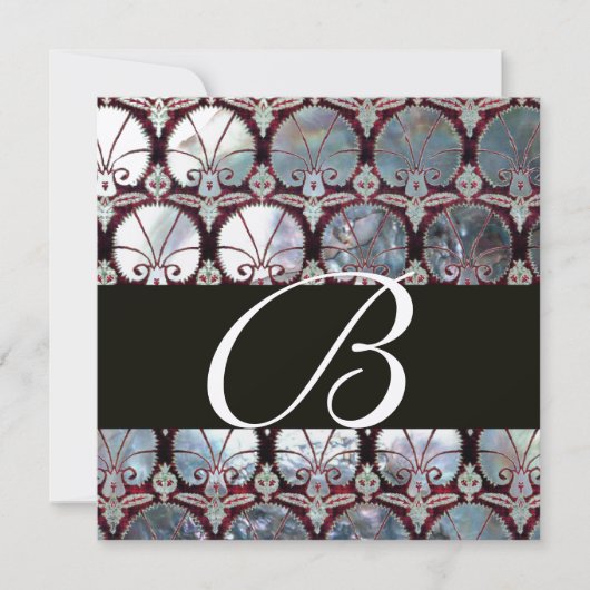 真珠ダマスクカーネーションズモノグラムの白い母 招待状 (正面)