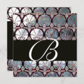 真珠ダマスクカーネーションズモノグラムの白い母 招待状 (正面/裏面)