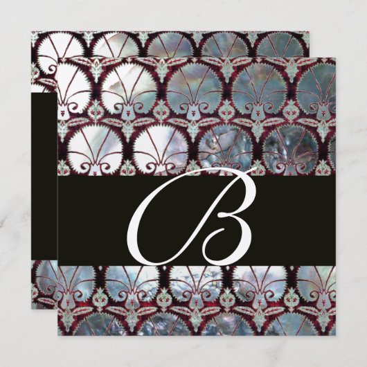 真珠ダマスクカーネーションズモノグラムの白い母 招待状 (正面/裏面)