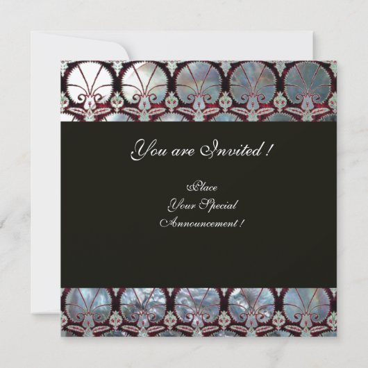 真珠ダマスクカーネーションズモノグラムの白い母 招待状 (裏面)