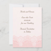 真珠ピンクの結婚式のホワイトレース日付を保存 セーブザデート (裏面)