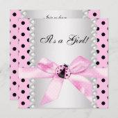 真珠ブラックピンクラディバグベビーガールシャワー 招待状 (正面/裏面)
