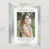 真珠ホログラフィックフォト卒業パーティーの母 招待状 (正面/裏面)