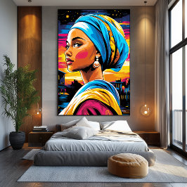 真珠ポップ・アートののイヤリングを持つ少女のアートビジョン キャンバスプリント