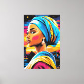 真珠ポップ・アートののイヤリングを持つ少女のアートビジョン キャンバスプリント (正面)