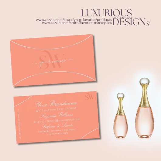 真珠モダン銀とモノグラムを縁ど含むコーラル 名刺