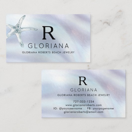 真珠モノグラムのロゴのスターフィッシュ母 名刺 (正面/裏面)