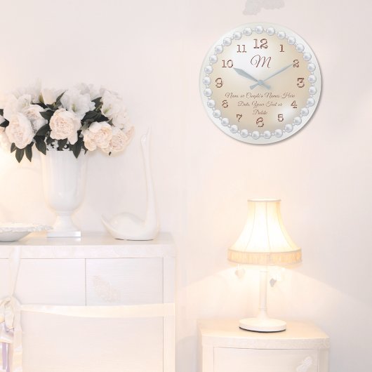 真珠モノグラムの時計の真珠パーソナライズされた ラージ壁時計