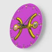 真珠付き魚座金ゴールド〔占星術の〕十二宮図誕生日宝石 ラージ壁時計 (傾斜)