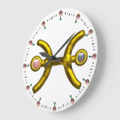 真珠付き魚鱗金ゴールド〔占星術の〕十二宮図誕生日宝石 ラージ壁時計 (傾斜)