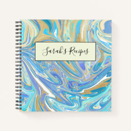 真珠光沢アクア&金ゴールドリキッドマーブル ノートブック