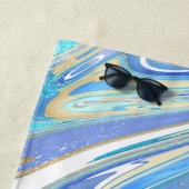 真珠光沢アクア&金ゴールドリキッドマーブル ビーチタオル (インサイチュ)