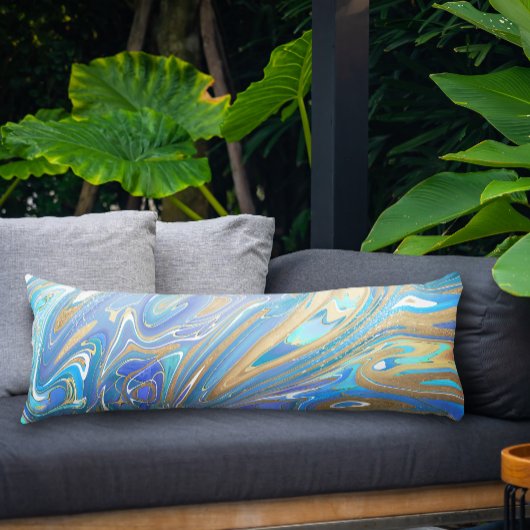 真珠光沢アクア&金ゴールドリキッドマーブル ボディピロー