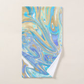 真珠光沢アクア&金ゴールドリキッドマーブル&モノグラム バスタオルセット (ハンドタオル)