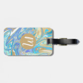 真珠光沢アクア&金ゴールドリキッドマーブル ラゲッジタグ (裏面横)