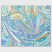 真珠光沢アクア&金ゴールドリキッドマーブル ラッピングペーパー (フラット)