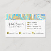 真珠光沢アクア&金ゴールドリキッドマーブル 名刺 (裏面)