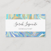 真珠光沢アクア&金ゴールドリキッドマーブル 名刺 (正面)