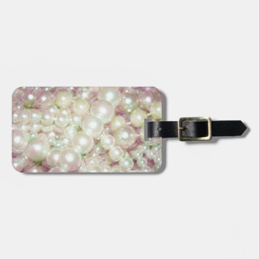 真珠及びピンクデイジー ラゲッジタグ (正面横)