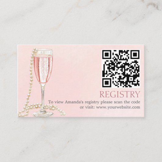 真珠及びピンクプロセッコブライダルシャワー原簿 エンクロージャーカード (正面)