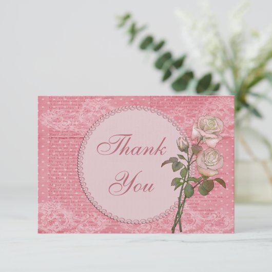 真珠及びレースのぼろぼろのシックなバラは感謝していしています サンキューカード (スタンド正面)