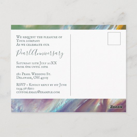 真珠周年記念モダン30結婚式招待状 ポストカード (裏面)
