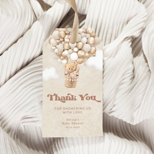 真珠待機ニュートラルテディベア気球ベビーシャワー ギフトタグ