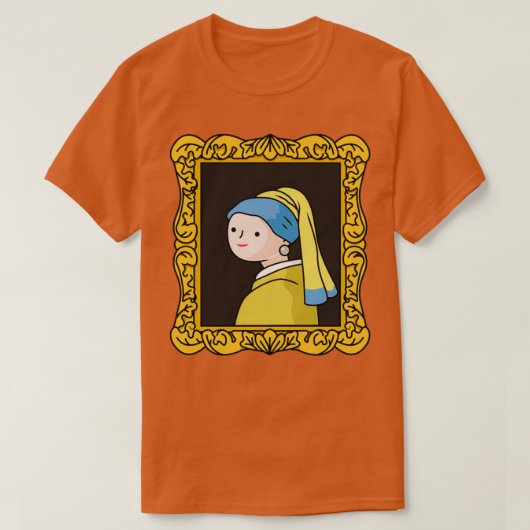 真珠描のイヤリングを持った女の子 Tシャツ (デザイン正面)