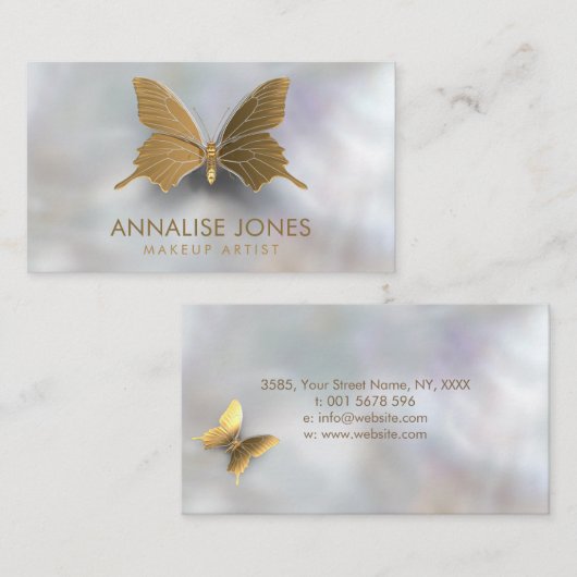 真珠母の贅沢でシックな金ゴールドの蝶 名刺 (正面/裏面)