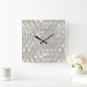 真珠色のタイル スクエア壁時計 (ホーム)