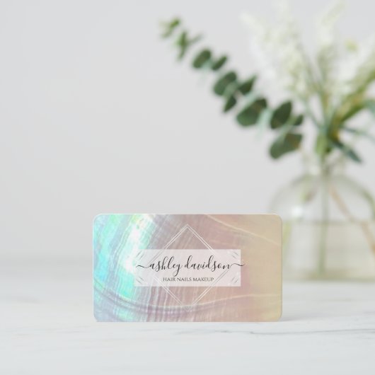 真珠虹彩色のシーシェルの名刺の母 名刺 (スタンド正面)