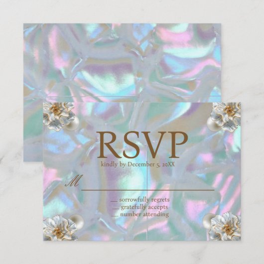 真珠虹色RSVPカードの母 招待状 (正面/裏面)