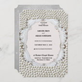 真珠装飾付き結婚式招待状カード 招待状 (正面/裏面)