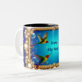 真珠鮮やかのフレームにハミ華美ドリ ツートーンマグカップ (正面左)