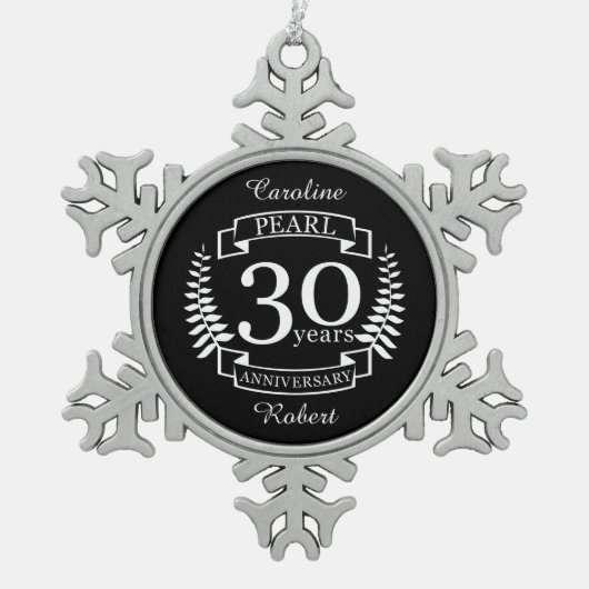 真珠30周年結婚30年 スノーフレークピューターオーナメント (正面)