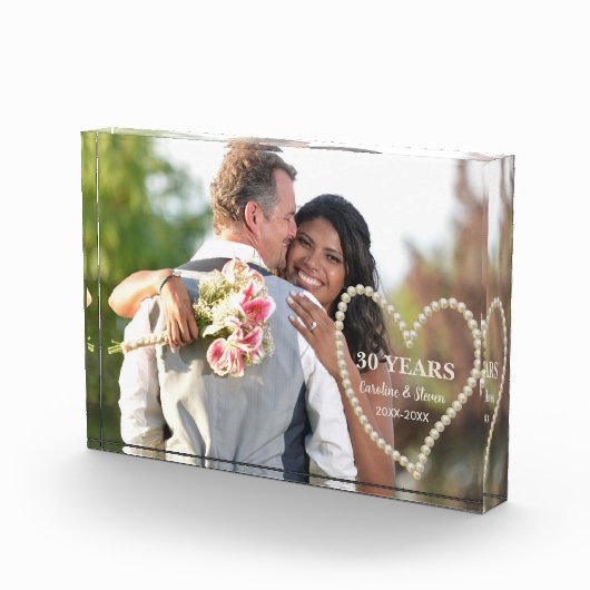 真珠30周年記念写真結婚のハート フォトブロック (右)