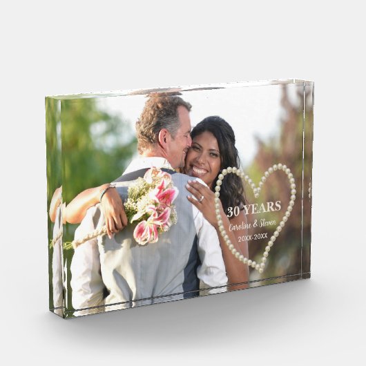 真珠30周年記念写真結婚のハート フォトブロック (左)