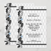 真珠、ダイヤモンド及び魚網プリント 招待状 (正面/裏面)