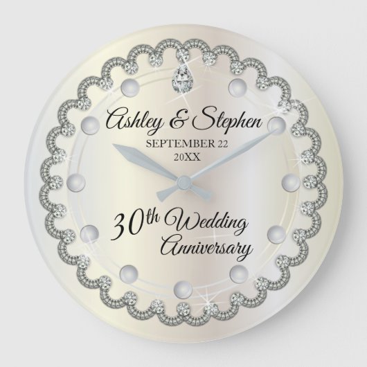 真珠・ダイヤモンド結婚30周年 ラージ壁時計 (正面)
