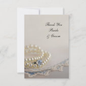 真珠、リングや輪、ブルーヴィンテージレース結婚の感謝 サンキューカード (正面)