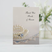 真珠、リングや輪、ブルーヴィンテージレース結婚の感謝 サンキューカード (スタンド正面)