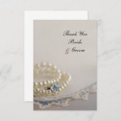 真珠、リングや輪、ブルーヴィンテージレース結婚の感謝 サンキューカード (正面/裏面)