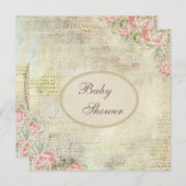 真珠&レースシャビーシックバラベビーシャワー 招待状 (正面/裏面)