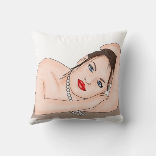 真珠 |美しい青い目の女性 クッション (裏面)