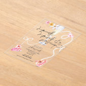 真珠、花びら+プロセッコ | トレンディーブライダルシャワー アクリル招待状 (レイダウン)