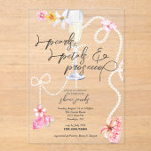 真珠、花びら+プロセッコ | トレンディーブライダルシャワー アクリル招待状 (正面)